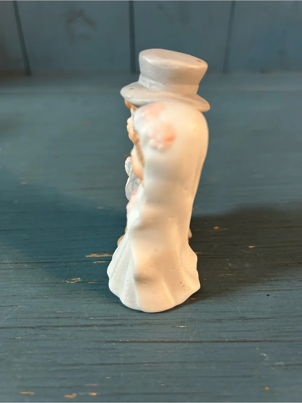 Vintage Lefton White Bride and Groom Cake Topper with Pink Accents - Bisque Porc